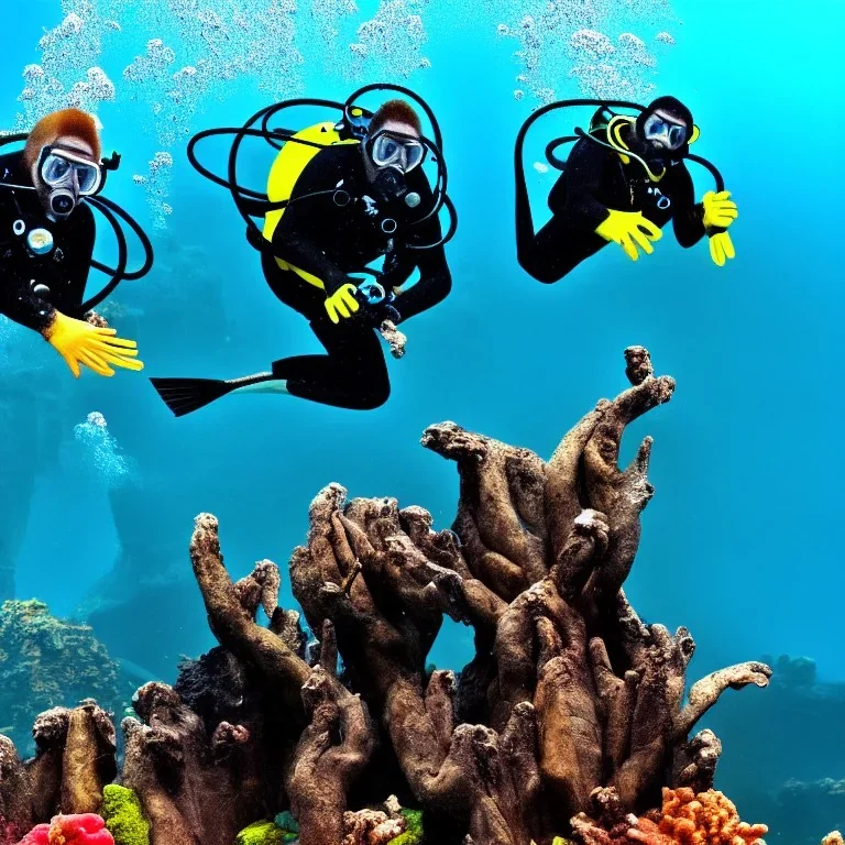 photo, monkeys, scuba, underwater, reef