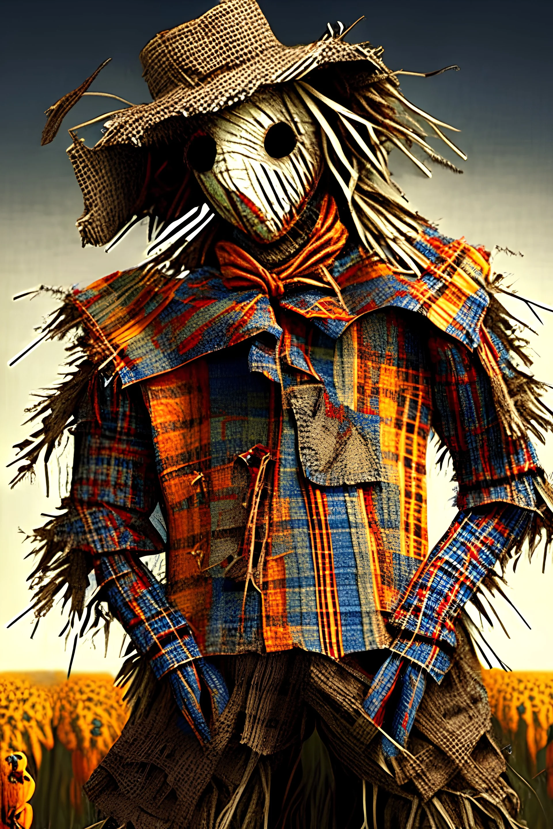 patchwork scarecrow, realistic