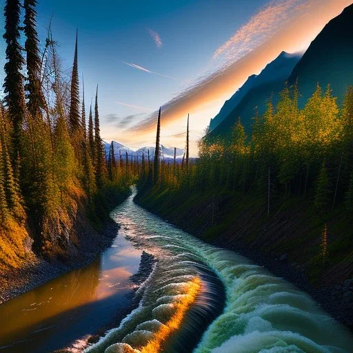 Raging River at sunrise in alaska by Sydney Laurence