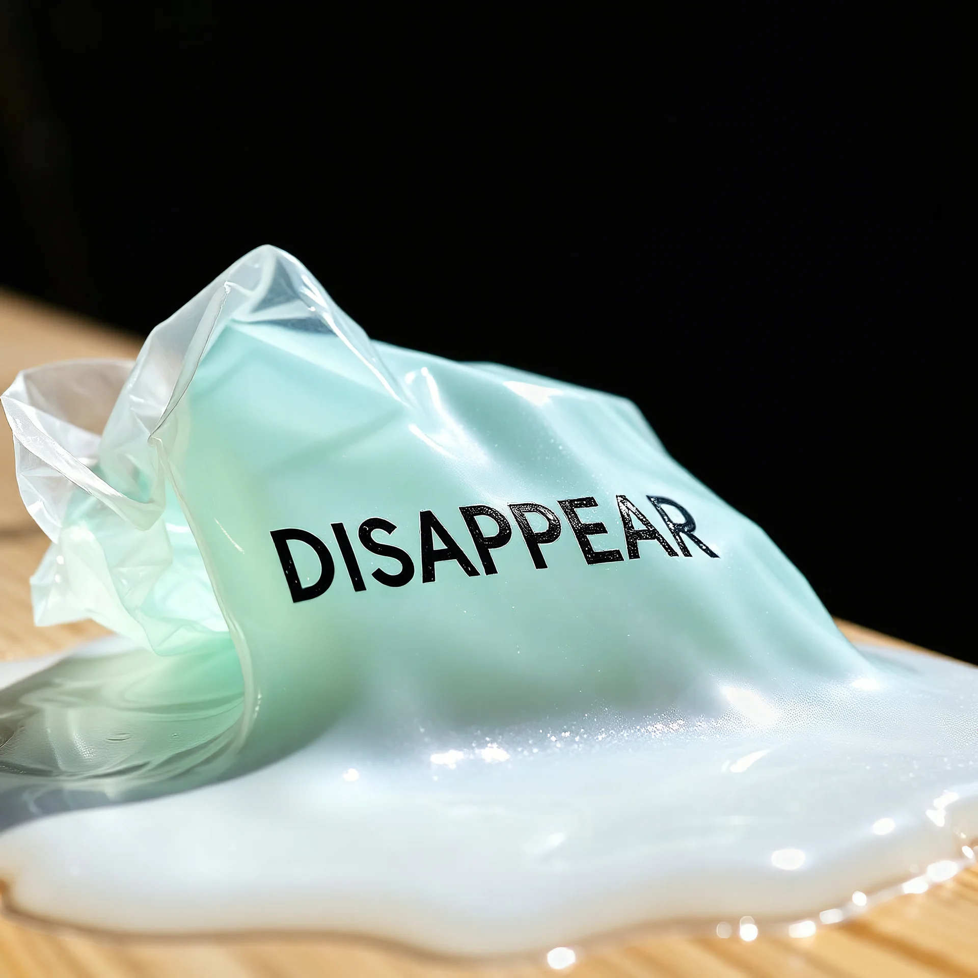 plastique qui fond au soleil, avec le mot DISPARAITRE
