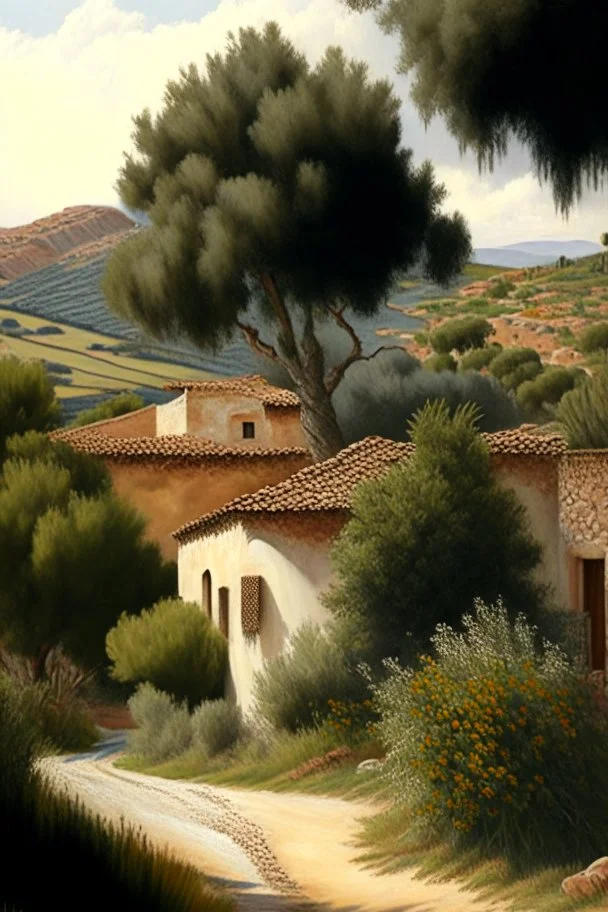 Spanish landscape painting, detailed, natural, realistic