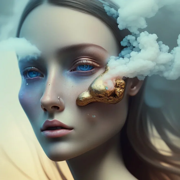 portrait photography of ethereal beauty, 8K, Portrait of a woman by Michelangelo, close-up face, anatomically perfect face, a sunny atmosphere, misty smoke, tree roots