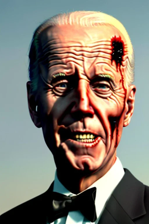 realistic image, joe biden zombie, arm cut and bleeding, night, walking with a limp, waist up view, 80s, dark ambient, highly detailed, sky background, concept art, unreal engine 5, god rays, ray tracing, RTX, lumen lighting, ultra detail, volumetric lighting, 3d, finely drawn, high definition, high resolution.