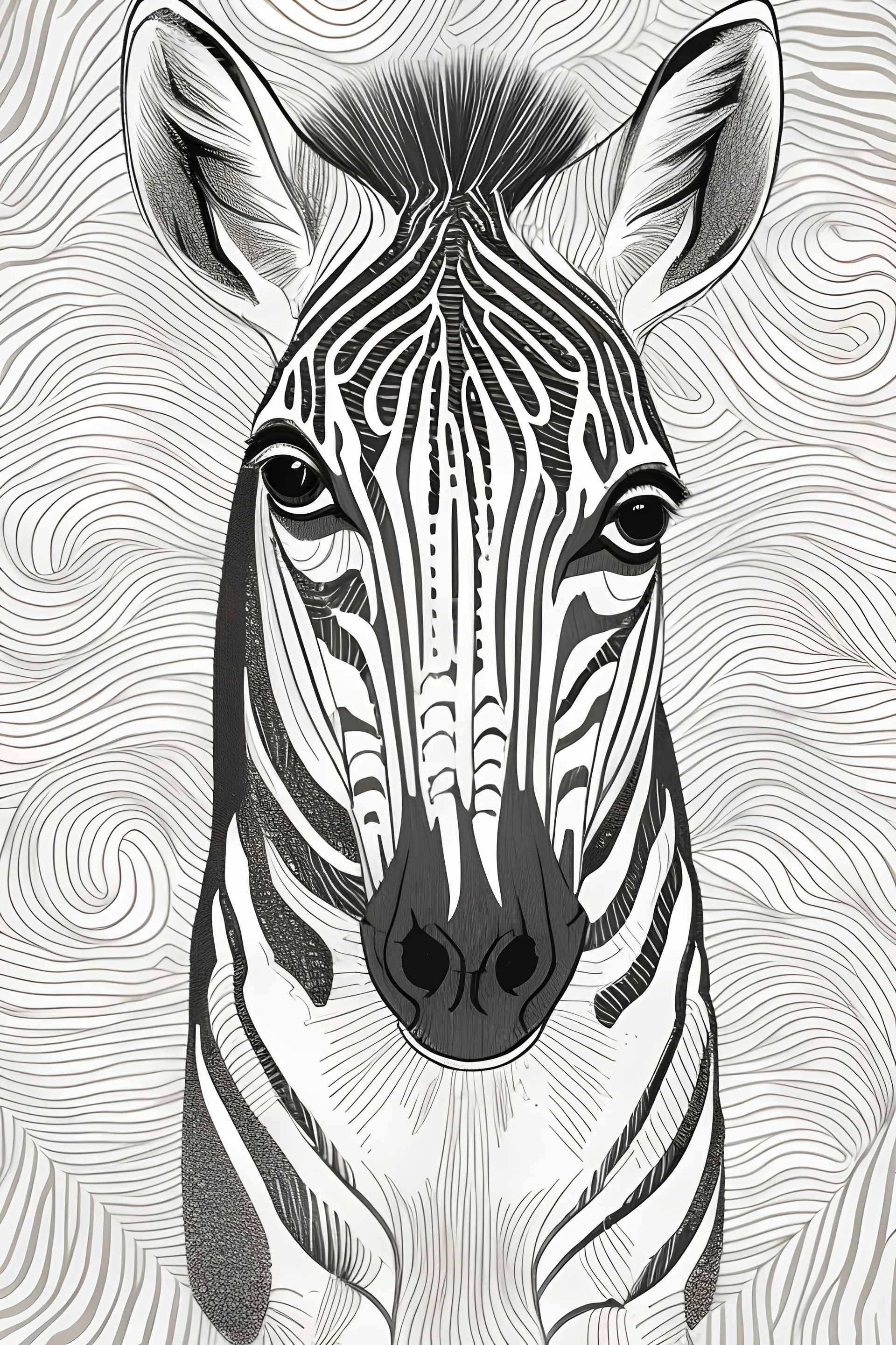 A delightful coloring page design showcasing an adorable baby zebra in a charmingly naive art style. The artist has skillfully created a whimsical scene with minimal details and a focus on bold, thick black outlines. The endearing fox, prominently positioned in the center, is the highlight of this illustration. The all-white background beautifully complements the simplistic design, allowing young artists to unleash their creativity. As the baby fox takes center stage, a subtle hint of its