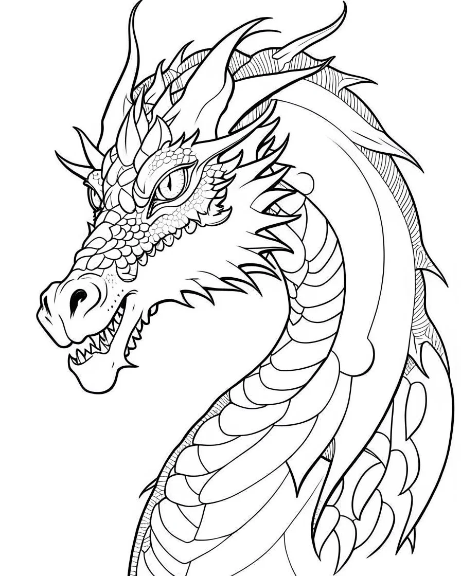 no color, a simple lineart illustration of a dragon coloring book page, crisp lines, sharp lines, clear space, no words, white background, ultra high definition --ar 8:11 --seed 50 --v 5