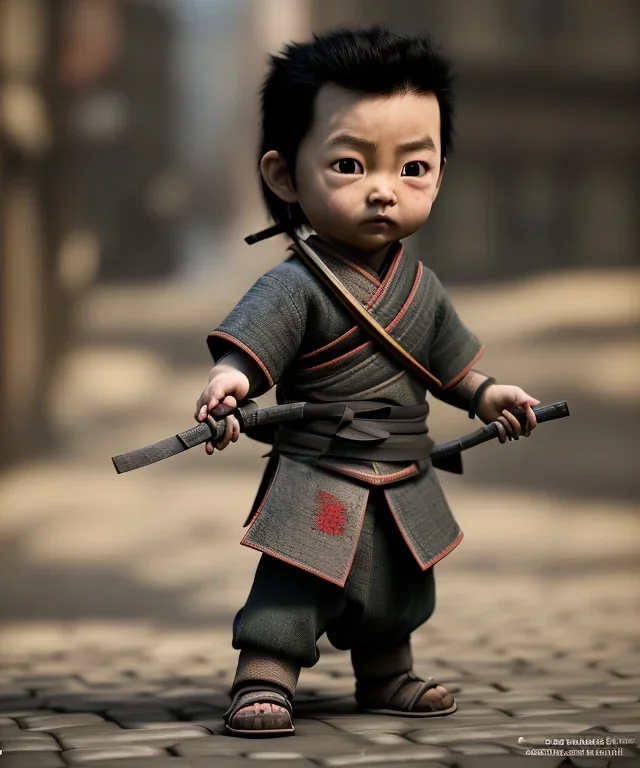 little boy samurai. shadows, Brent Weeks, Night Angel, cobblestone street alley, highly detailed, hyper-detailed, beautifully color-coded, insane details, intricate details, beautifully color graded, Cinematic, Color Grading, Editorial Photography, Depth of Field, DOF, Tilt Blur, White Balance, 32k, Super-Resolution, Megapixel, ProPhoto RGB, VR, Halfrear Lighting, Backlight, non photorealistic rendering