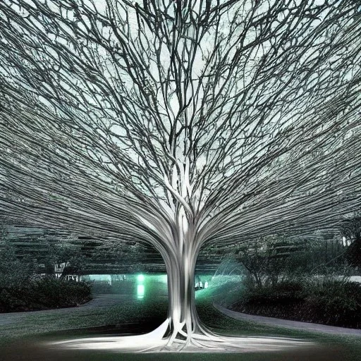 Photo of a futuristic tree made out of metal