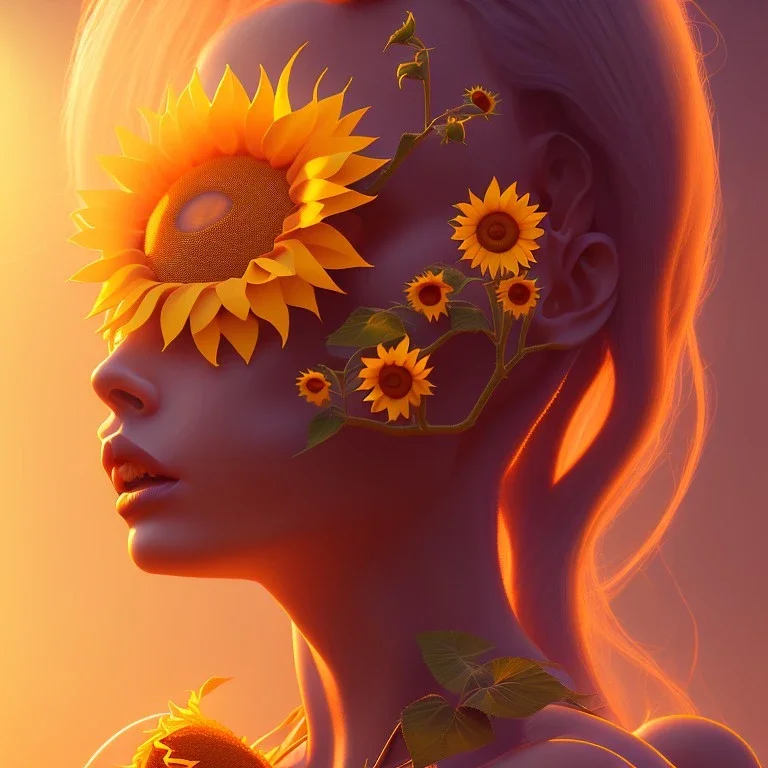 sunflower goddess, by Mahmoud Sai, Cartographic, Circuitry, Golden Hour, Closeup-View, 16k, Lumen Global Illumination, Diffraction Grading ,