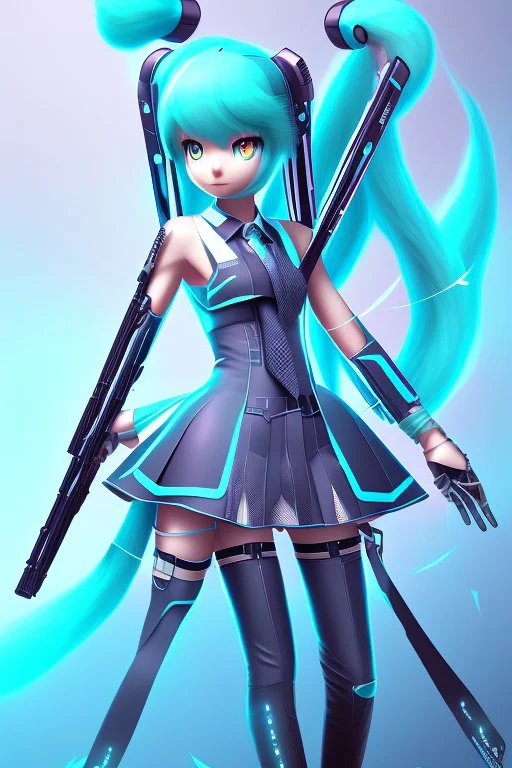 hatsune miku with big weapons