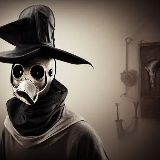 plague doctor, horror, hyperrealism, masterpiece, expert, 8K, dramatic lighting, sharp focus, dark, black, steampunk