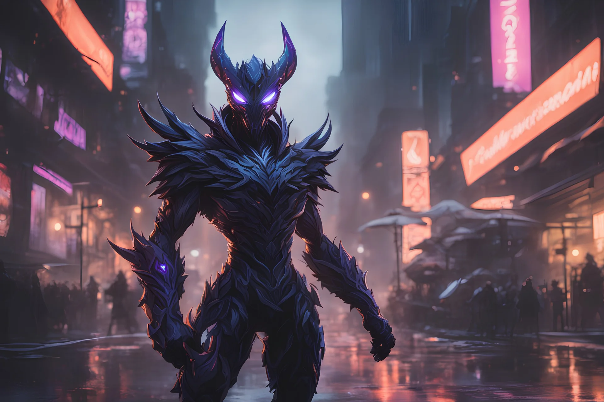 kindred venom in 8k solo leveling shadow artstyle, machine them, close picture, rain, neon lights, intricate details, highly detailed, high details, detailed portrait, masterpiece,ultra detailed, ultra quality