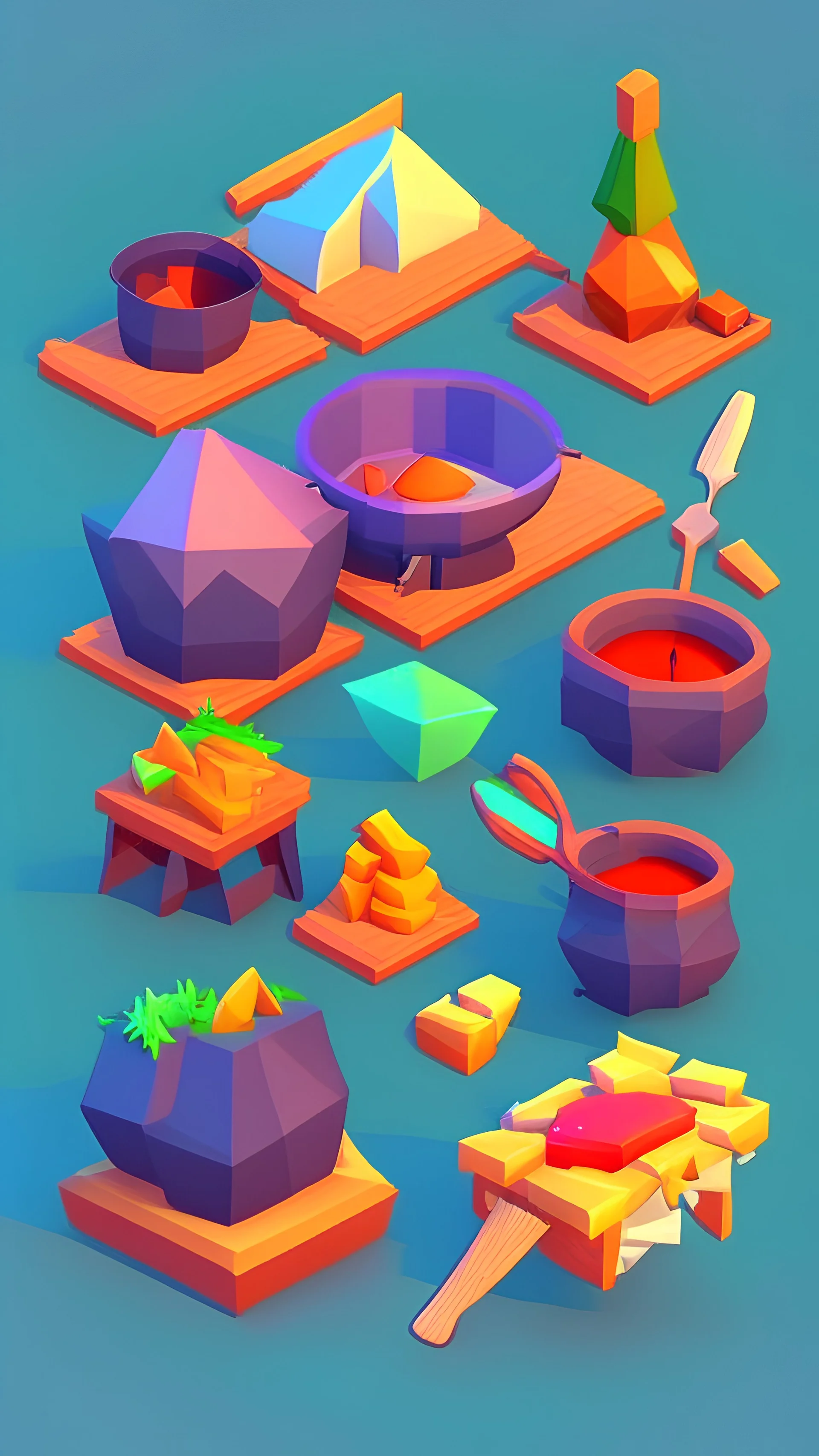 low poly oyun ui yemekler cartoon tarzı