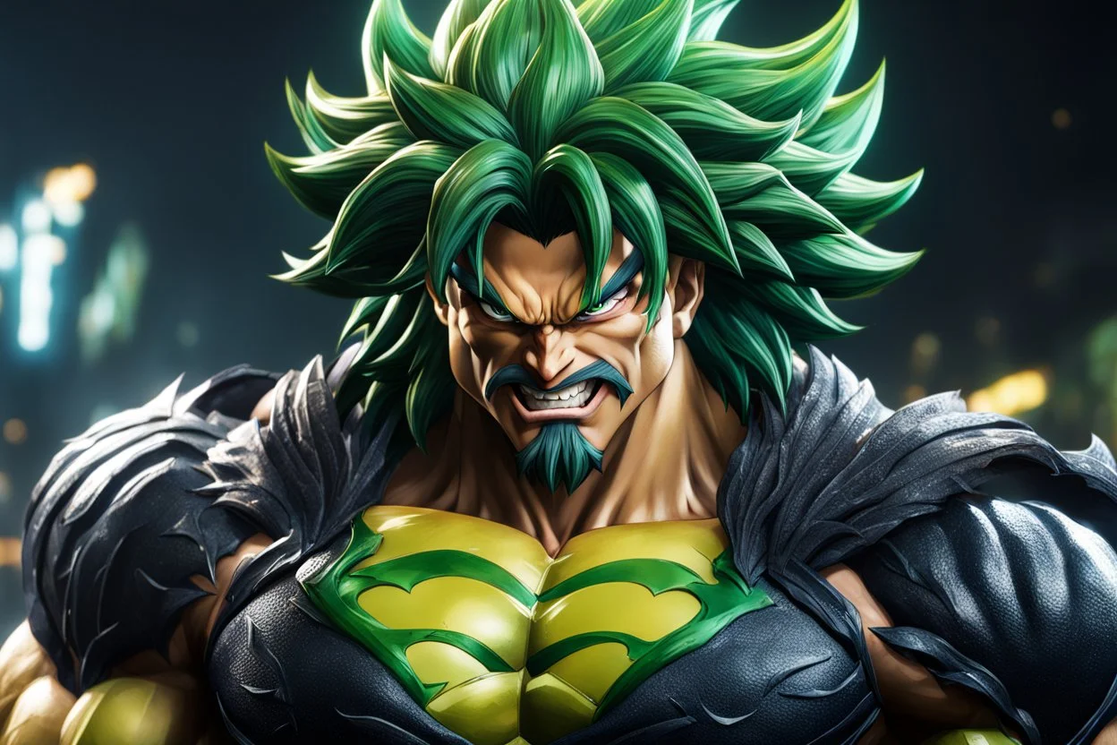 Broly venom in 8k realistic anime artstyle, dynamic pose, oshare kei, hurufiyya, rtx , intricate details, highly detailed, high details, detailed portrait, masterpiece,ultra detailed, ultra quality