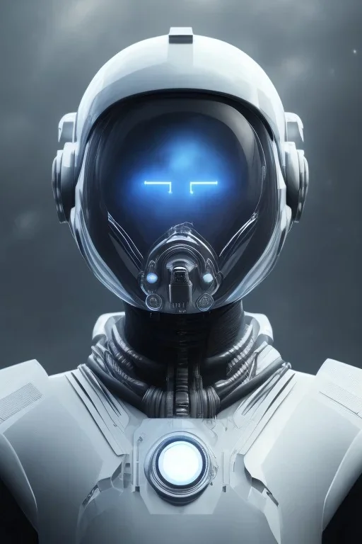 Black intergalactic pilot suit Quorra, portrait, bright white eyes, wearing high tech pilot helmet, beautiful face, white smoke, dark, rage, sorrow, high definition, ultra 8 k, volumetric lighting, blue fire, fog