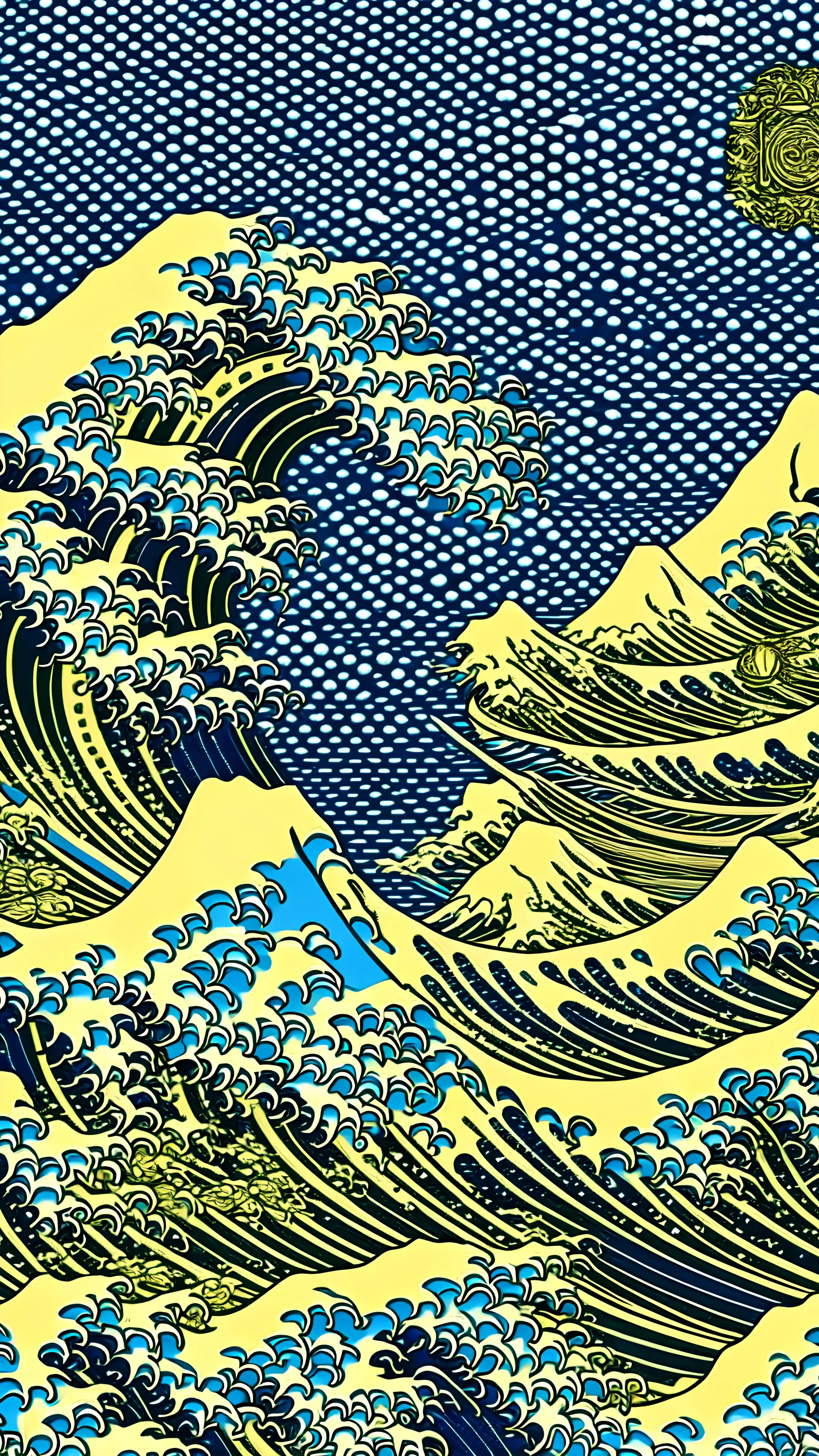 wave blue Kanagawa gold backgroung