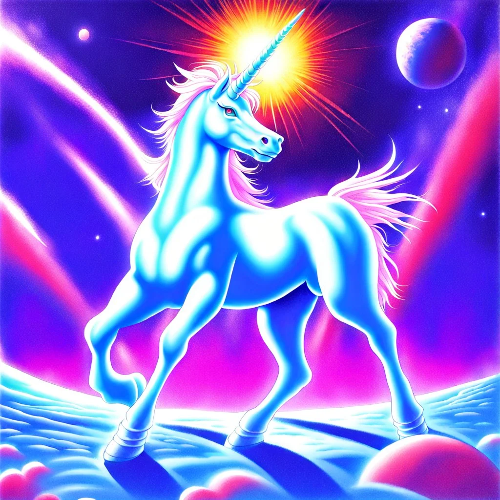 90's TCG art retro fantasy art of epic Space unicorn