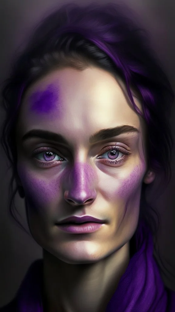 human portrait ultra realistic, purple colors