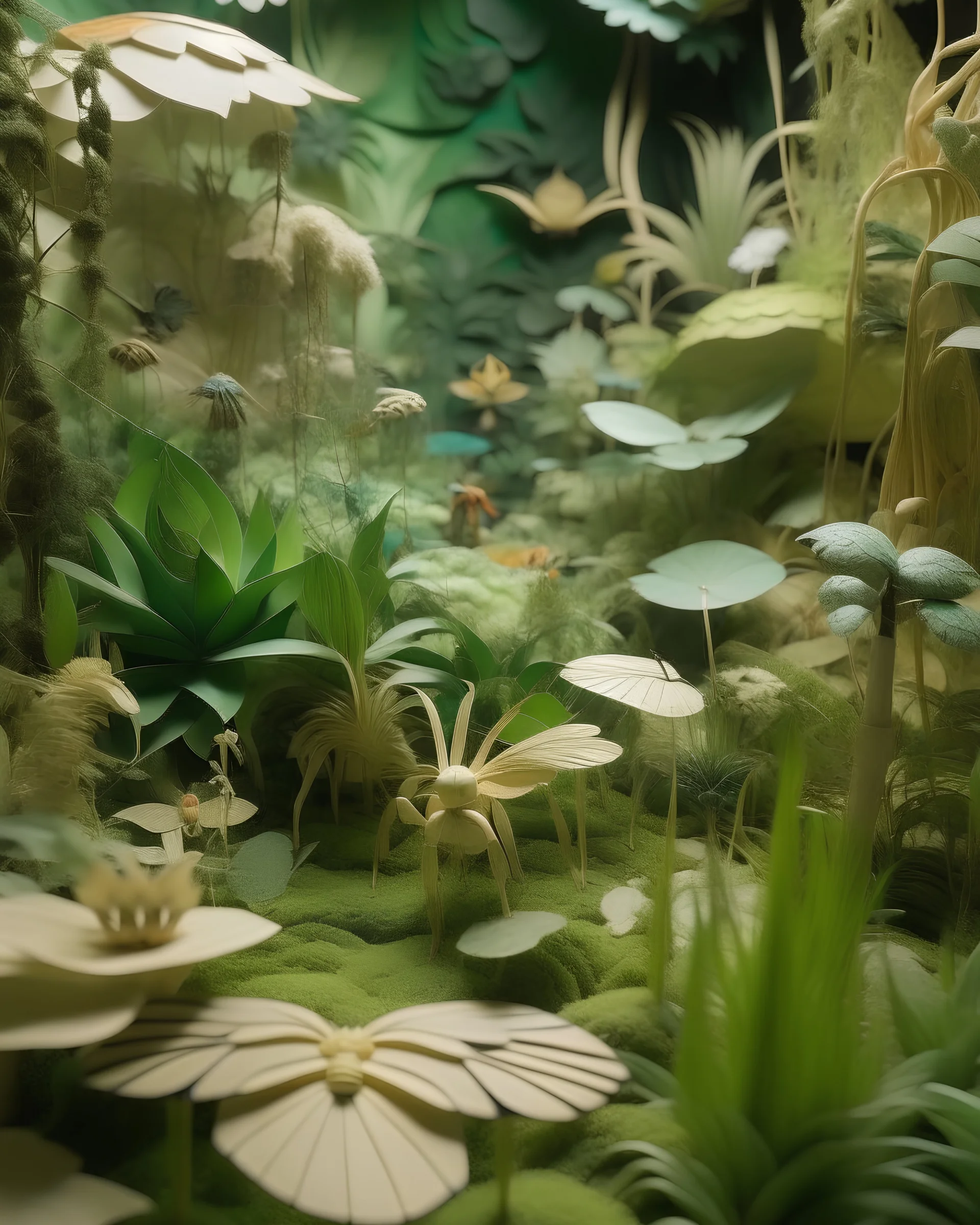 A jungle filled with insects designed in Chinese paper arts