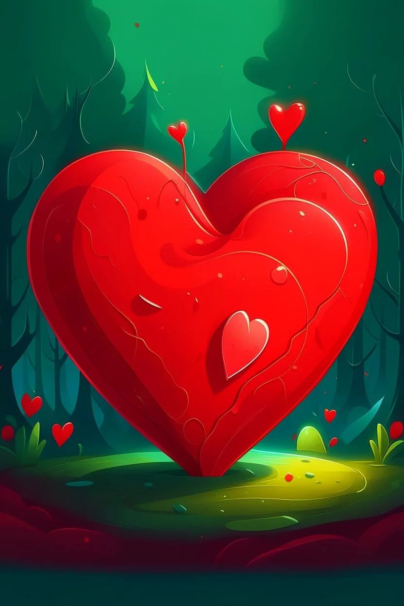 Acrtoon 2d art illustration . Red heart