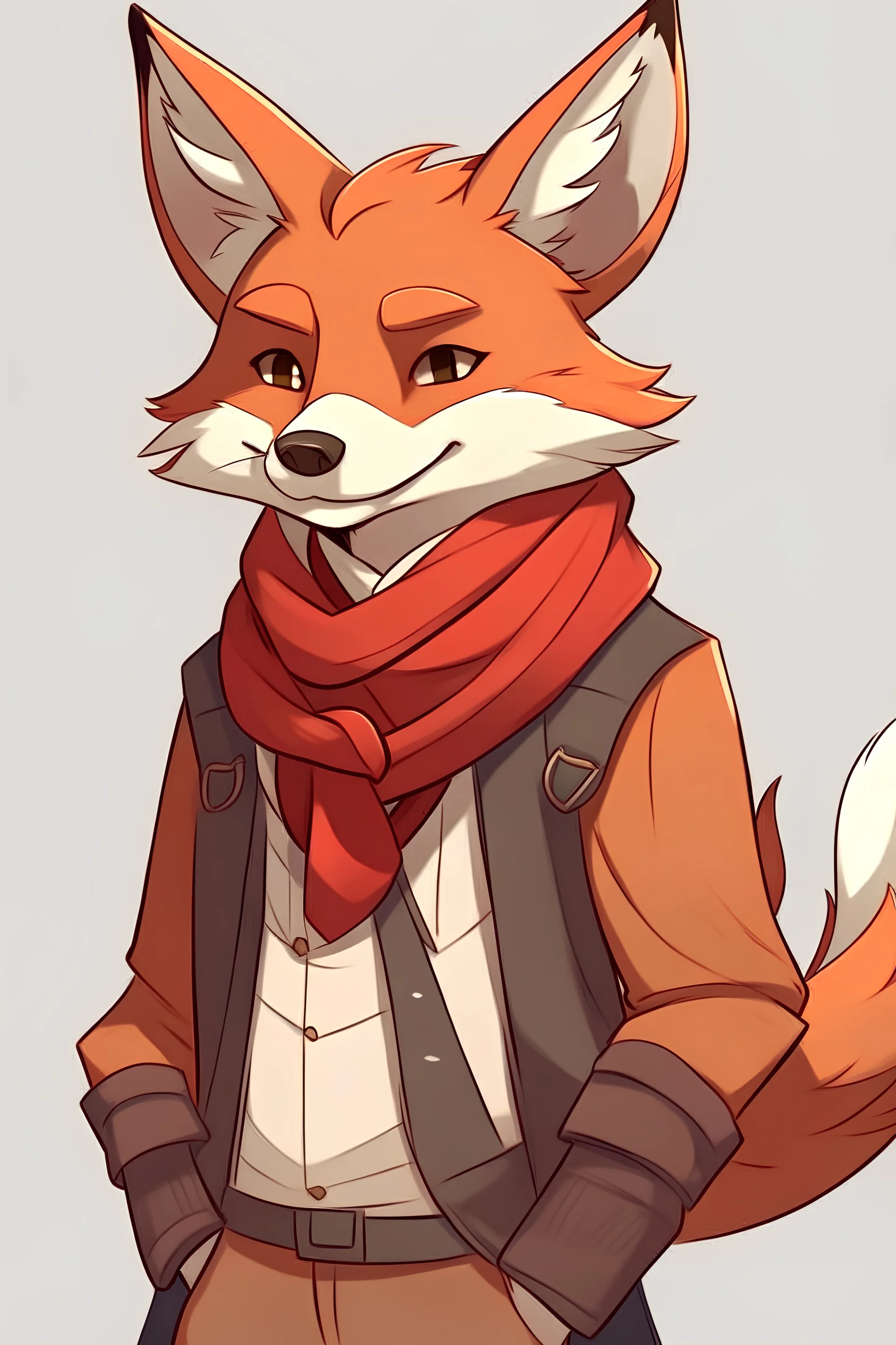 anime style anthropomorphic fox in dnd rouge clothing with a scarf