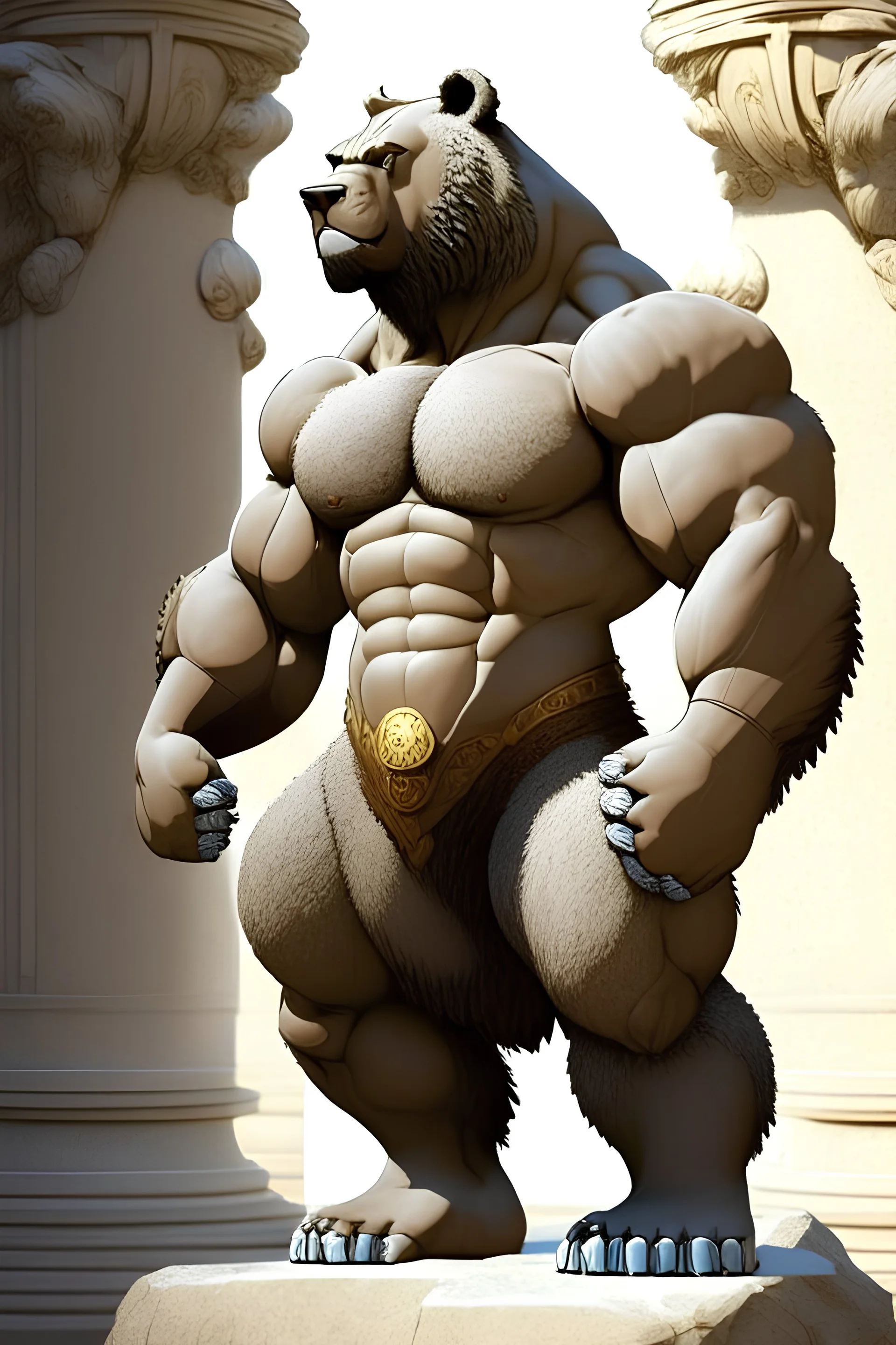 Hercules but if he were part bear as a large stone statue