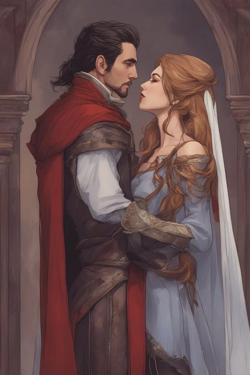 A couple from the dnd game curse of Strahd kissing, kiss, kissing