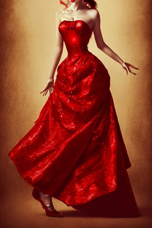 Adorable woman in red gown