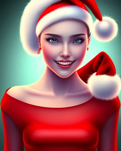 girl in red dress, close up portrait, Christmas, smiling, cute, beautiful