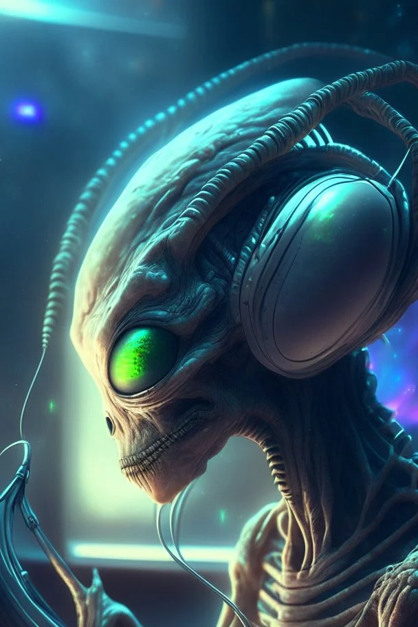 Alien listening to music ,highly detailed, artstation, sharp focus,4k