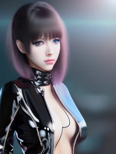 beautiful female in latex jacket anime. frame