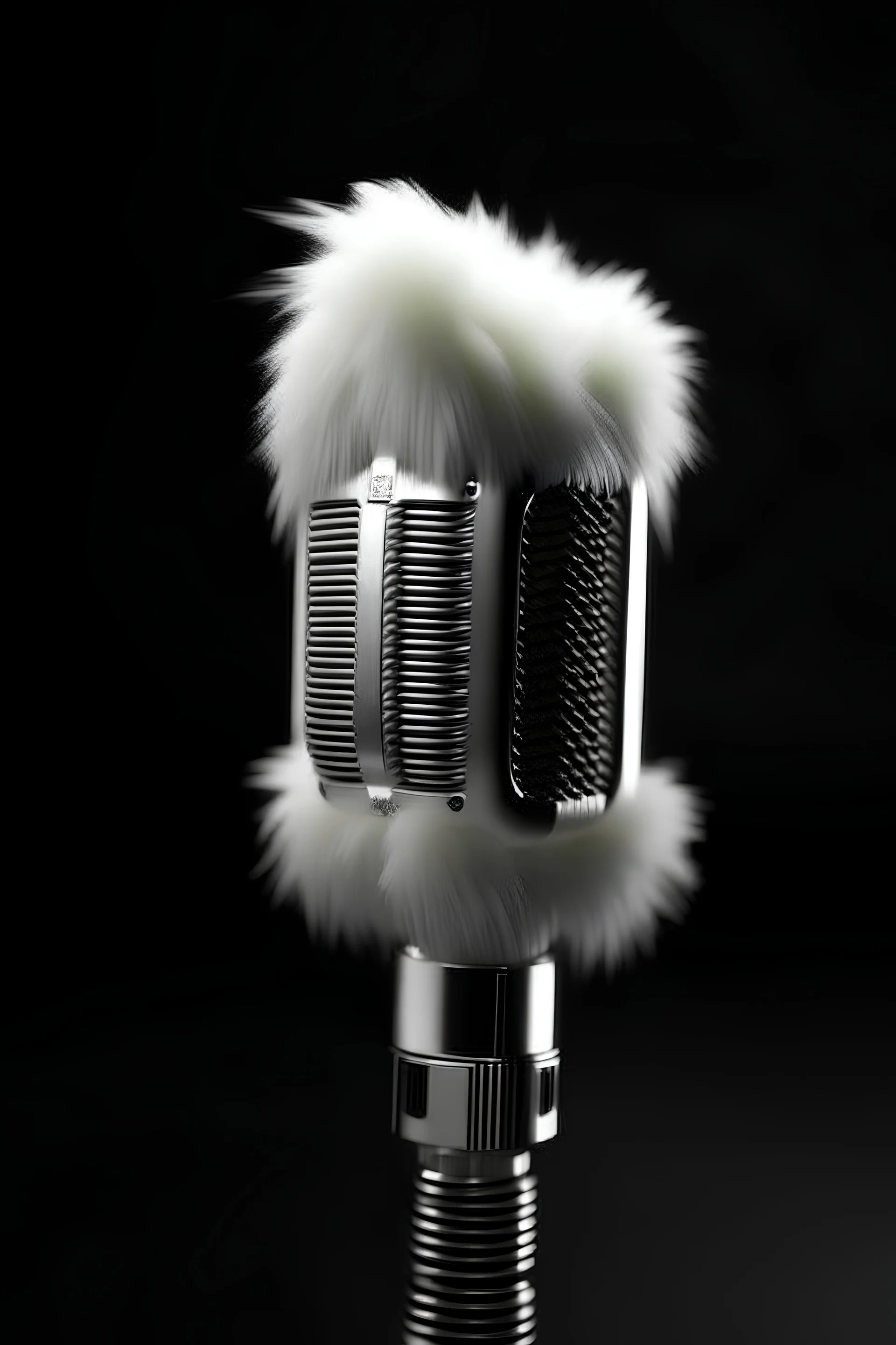 microphone covered with white fur