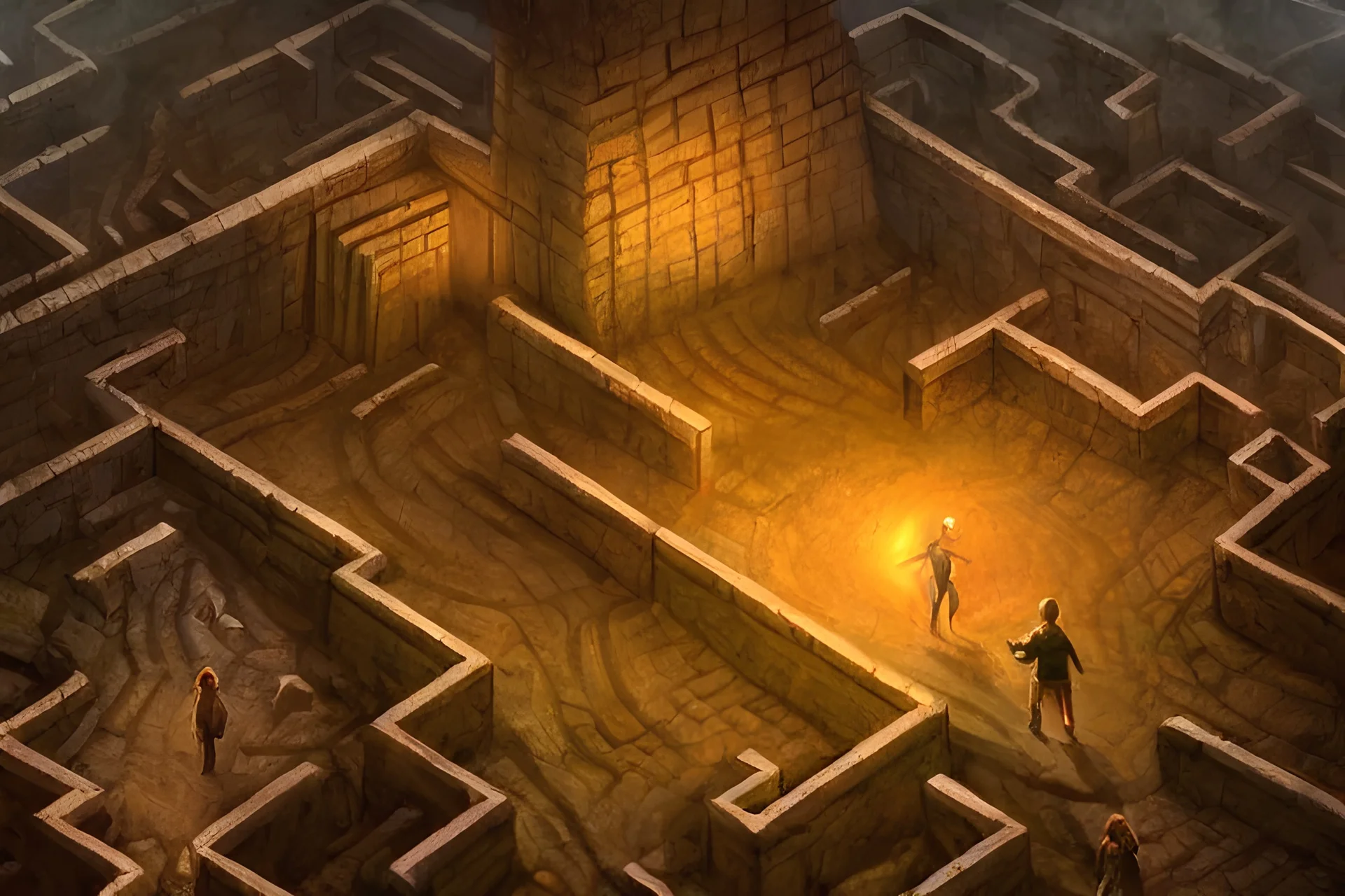 one man enter of a giant ancient maze, digital art, concept art, trending on artstation, dramatic lighting