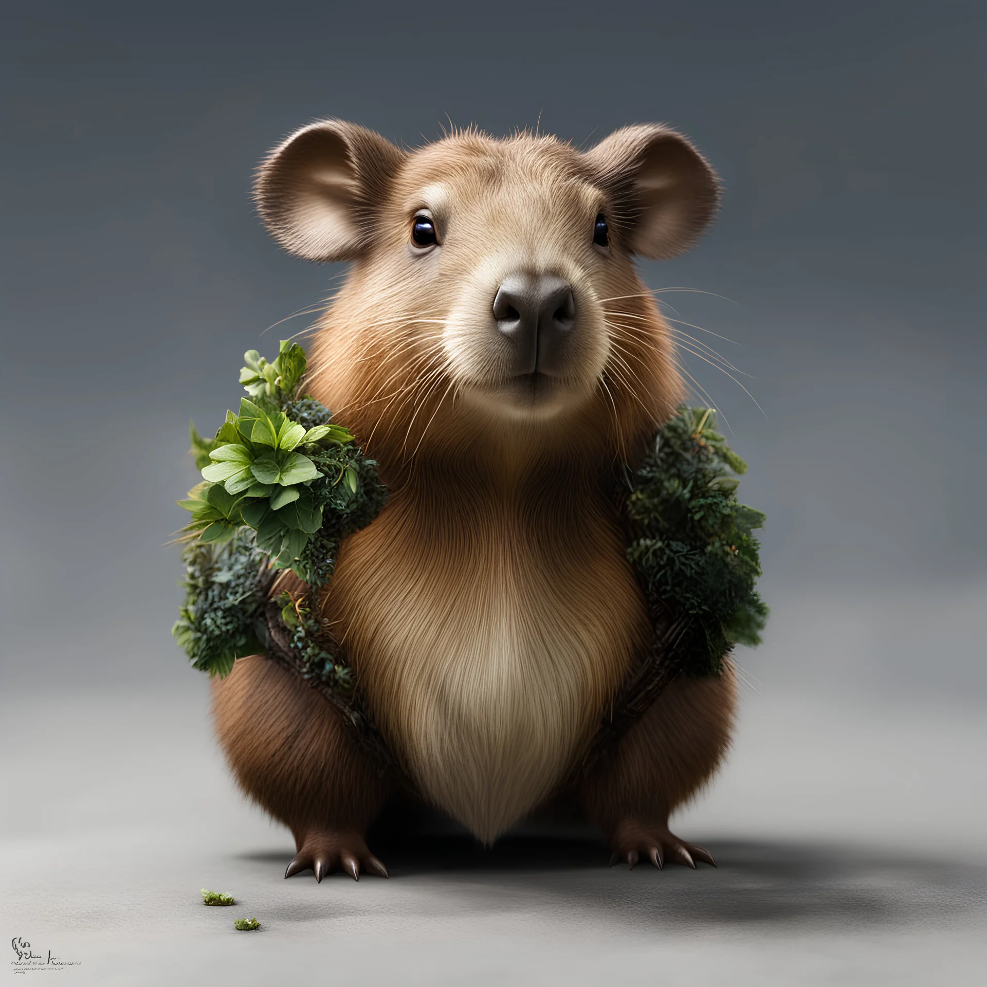 tabletop role-playing miniature of a capybara-cow-koala-hybrid. concept art hyperrealism