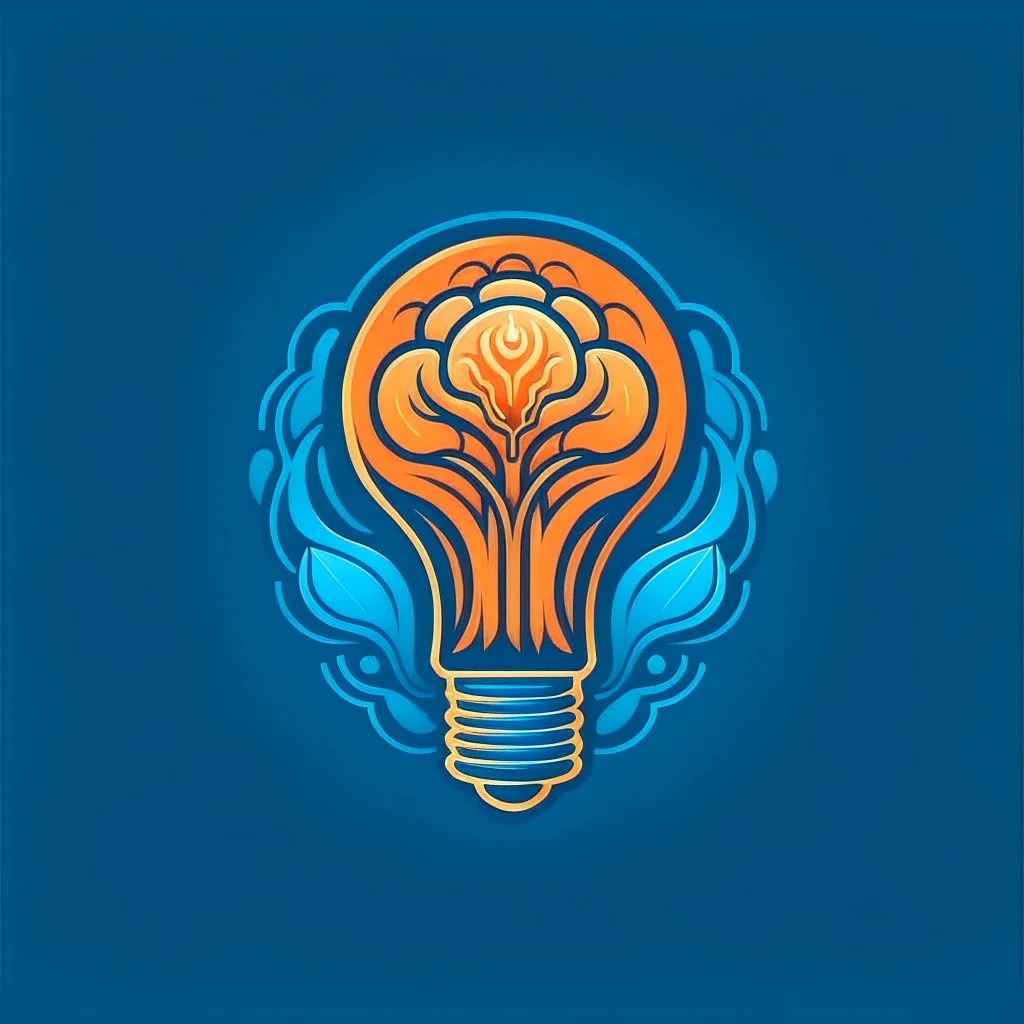 Logo for a company where the image is a caravel-shaped light bulb with a brain inside.