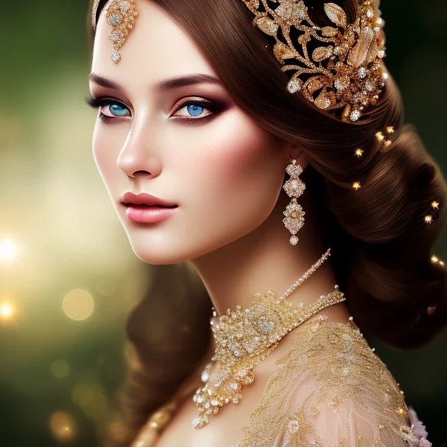 A beautiful veiled princess , beautiful portrait, flowery landscape