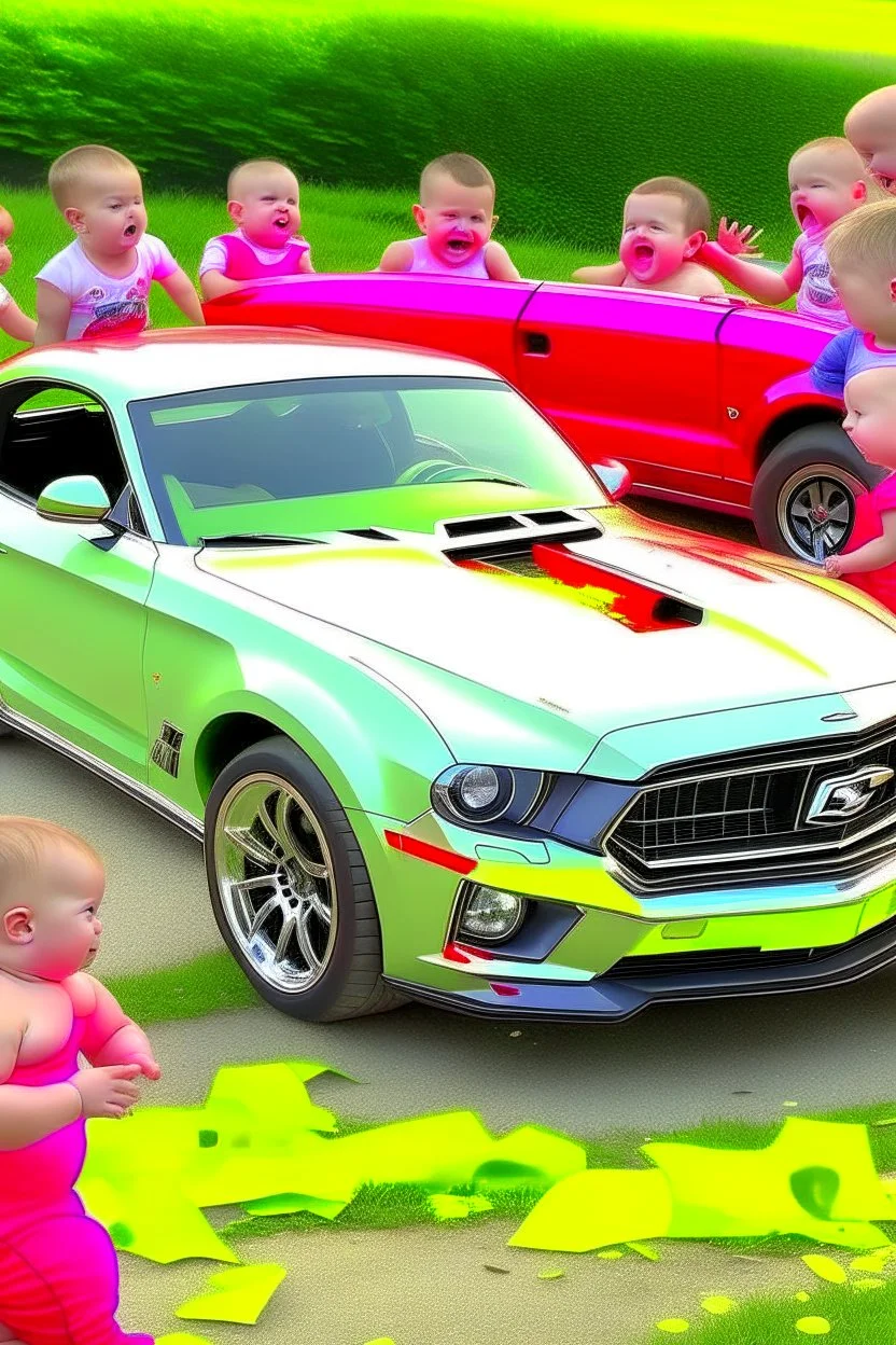 a ford mustang crashing into a group of innocent babies