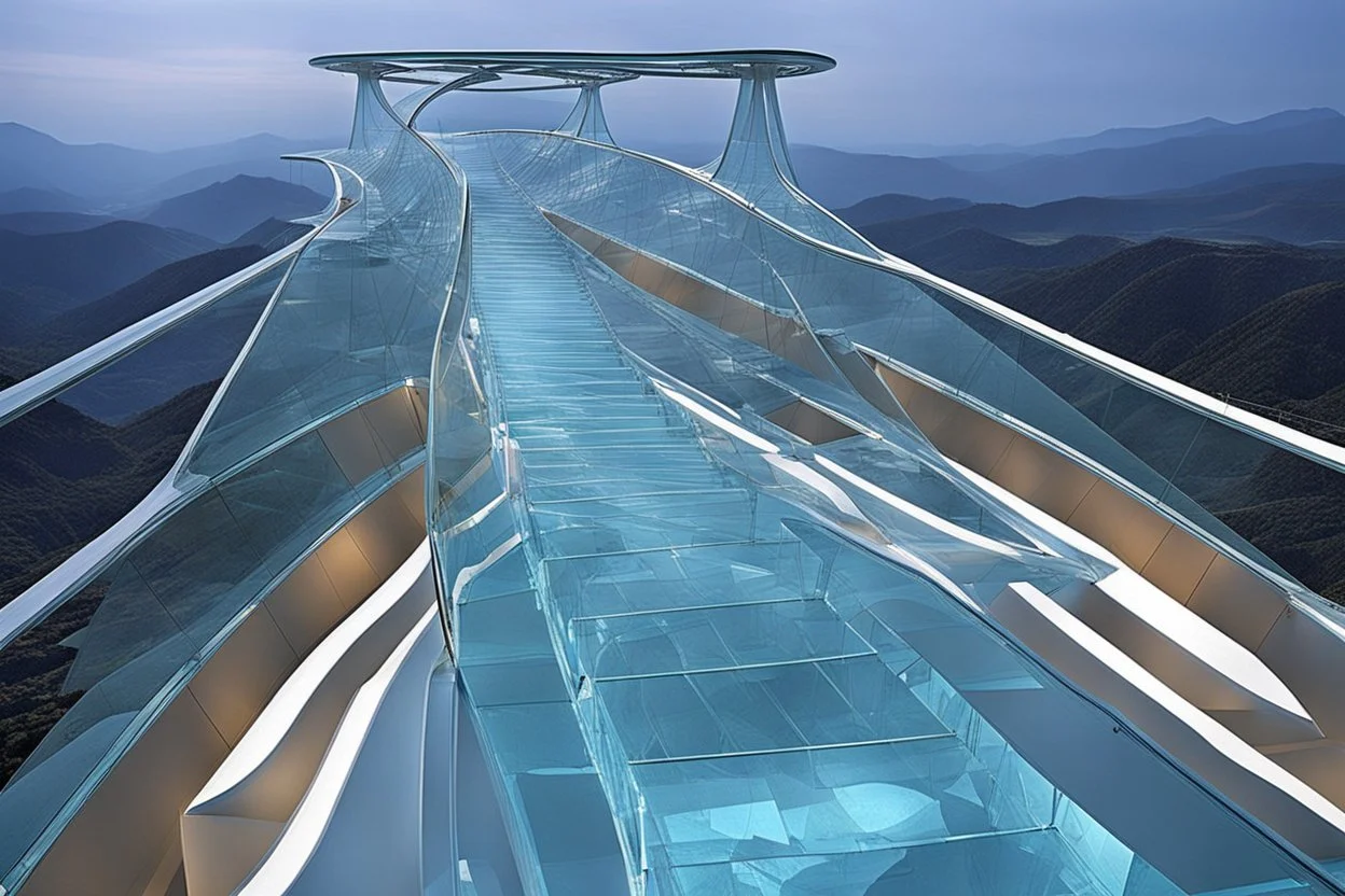 a futuristic glass bridge made of glass by architect "Science-Fiction"