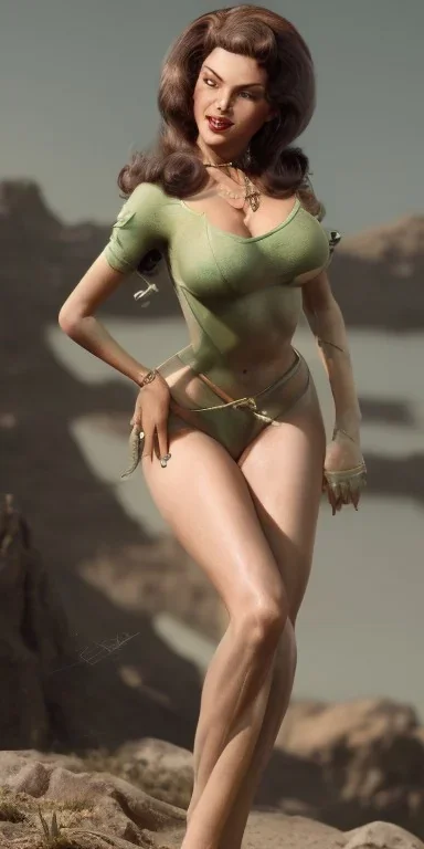 Green skin Martain Pin-Up Lady by Frank Frazetta, full body and face can be seen, detailed face, detailed body