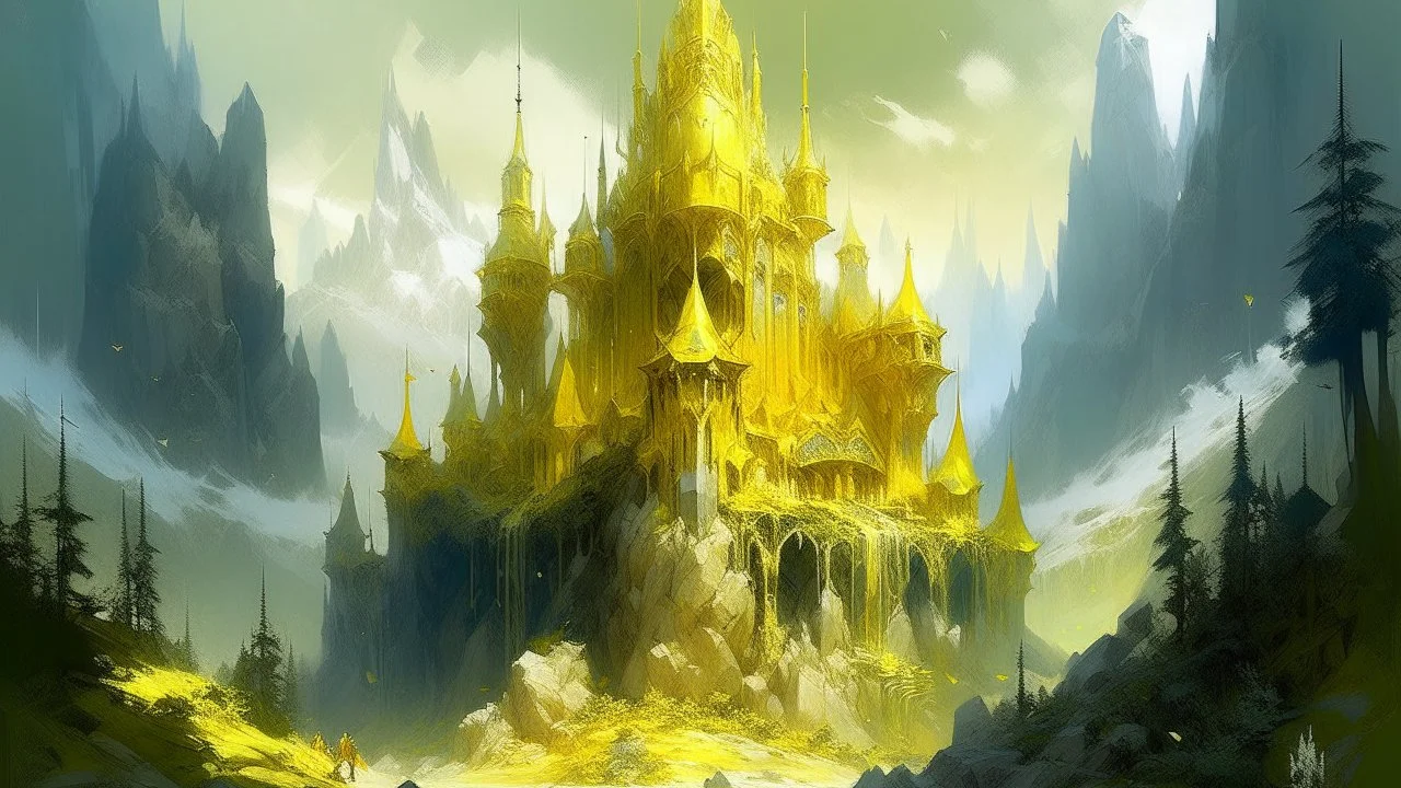 A yellow shining crystal castle painted by Zhang Lu