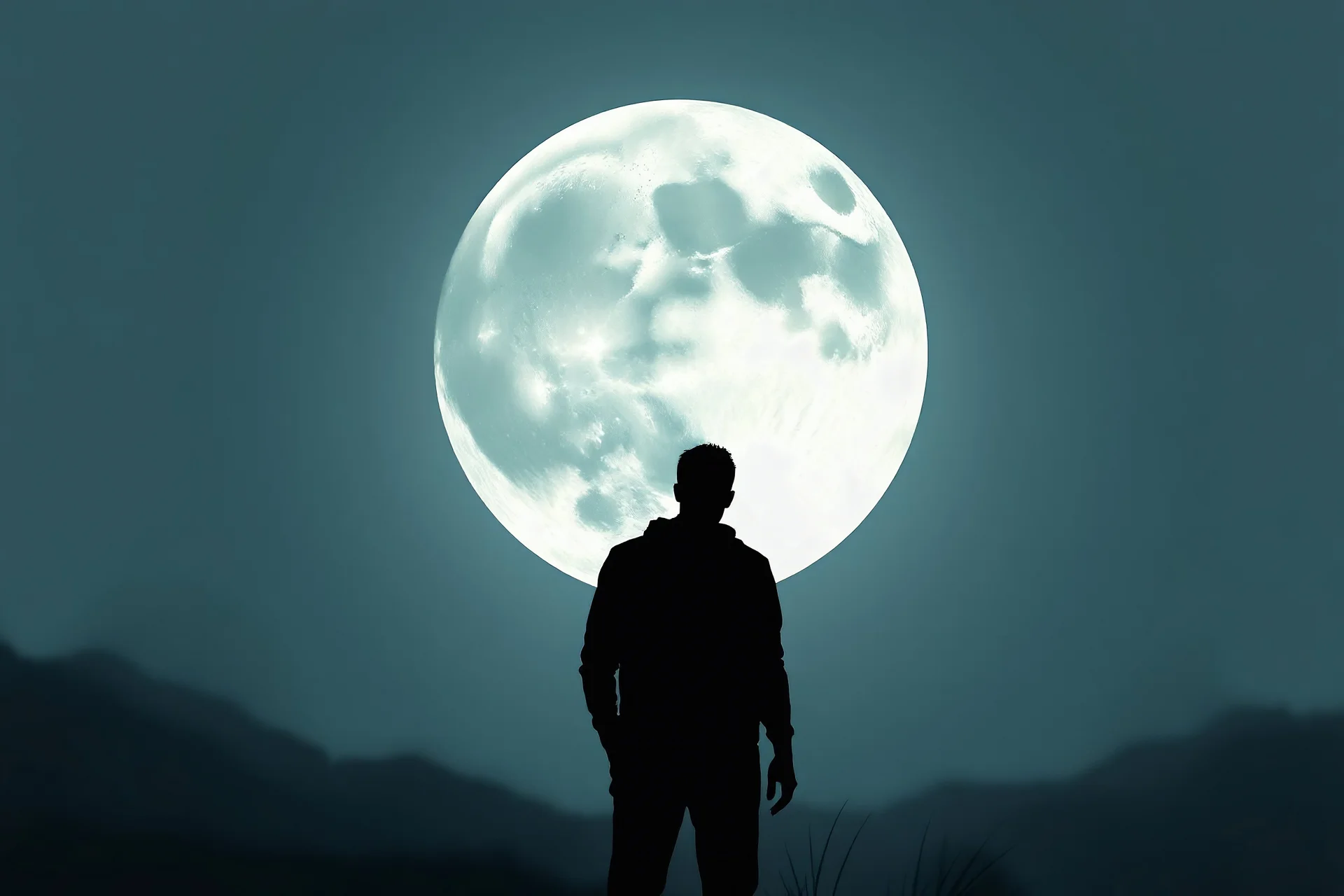 Digital art moon and man silhouette