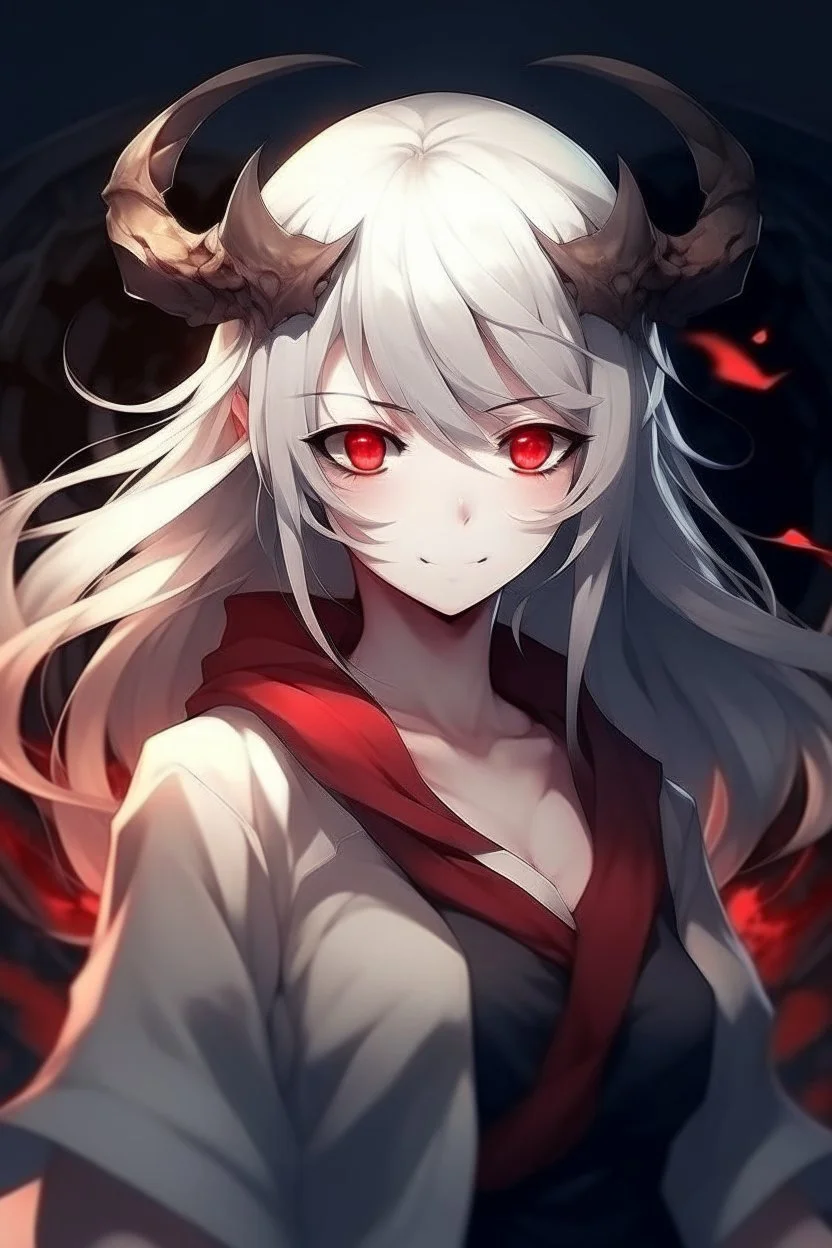 a girl with a white hair and a demons po...