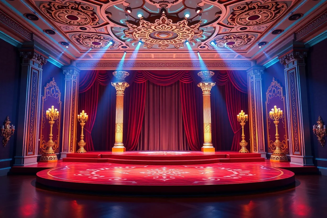 image of a Royal stage with 3d fractal base decoration with large dance area