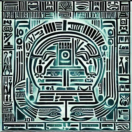 mix between Aztec glyphs and Egyptian hieroglyphs