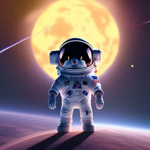 pixar style cute rabbit astronaut floating in space, unreal engine 5, 16k, background:space