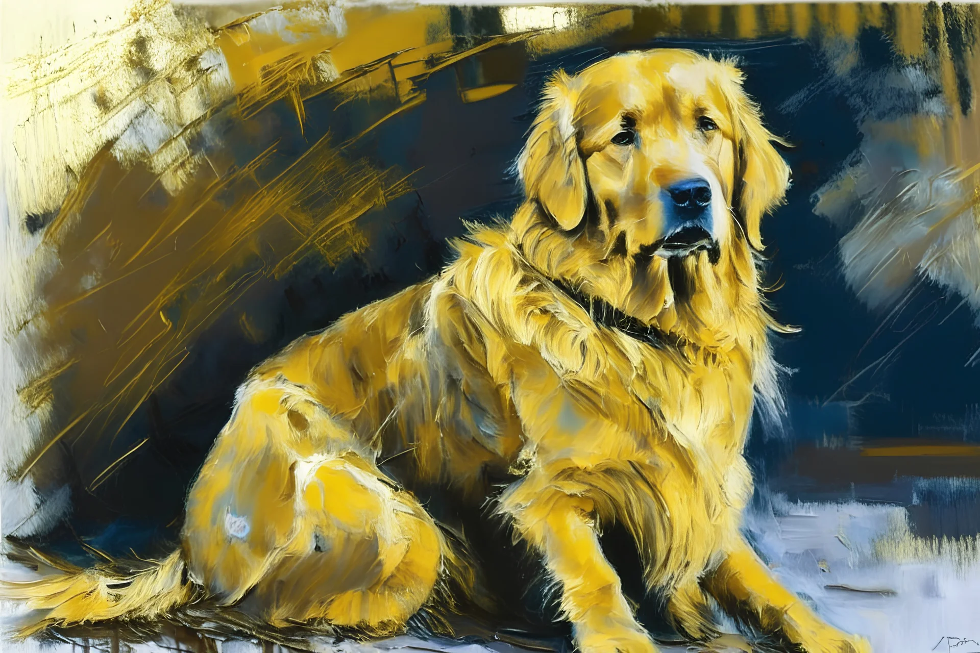style of Frank Auerbach, Golden retriever dog
