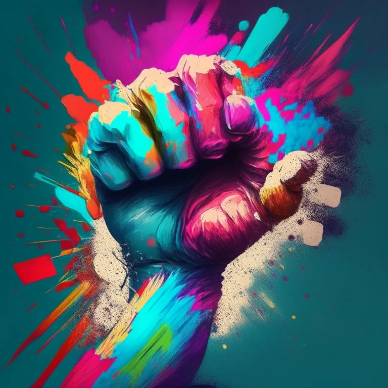 colorful fist, digital art, anime