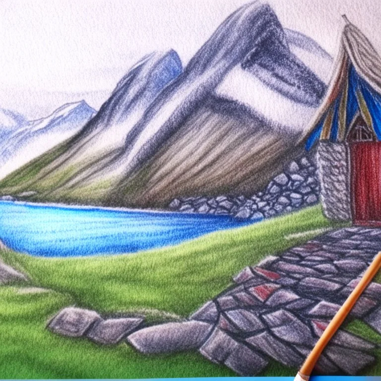 Colored pencil drawing. Norwegian lancscape.