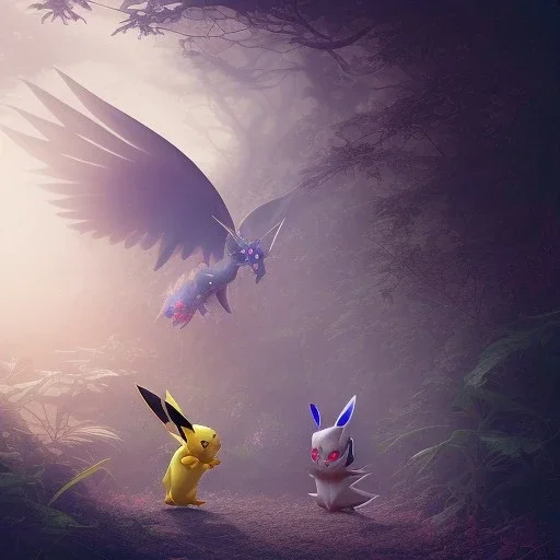 Mystery pokemon,Ambiance dramatique, hyperrealisme, 8k, high quality, lot of details, portrait,