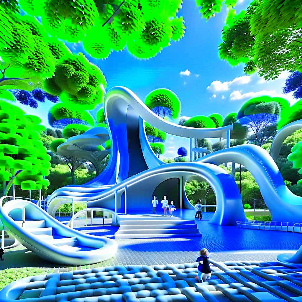 Dibujo arquitectónico de un parque infantil estilo Zaha Hadid