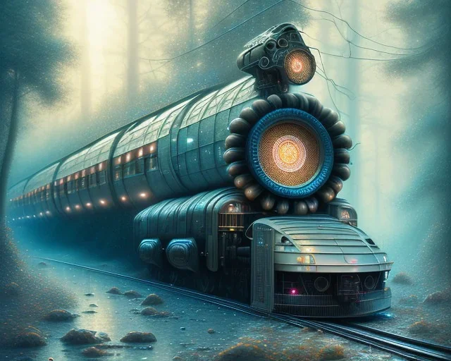 stunning hyperdetailed futuristic train; meticulously hyperdetailed train :: beautiful natural lighting :: fantasy mixed media :: By James Jean digital painting, digital illustration, extreme detail, digital art, 4k, ultra hd